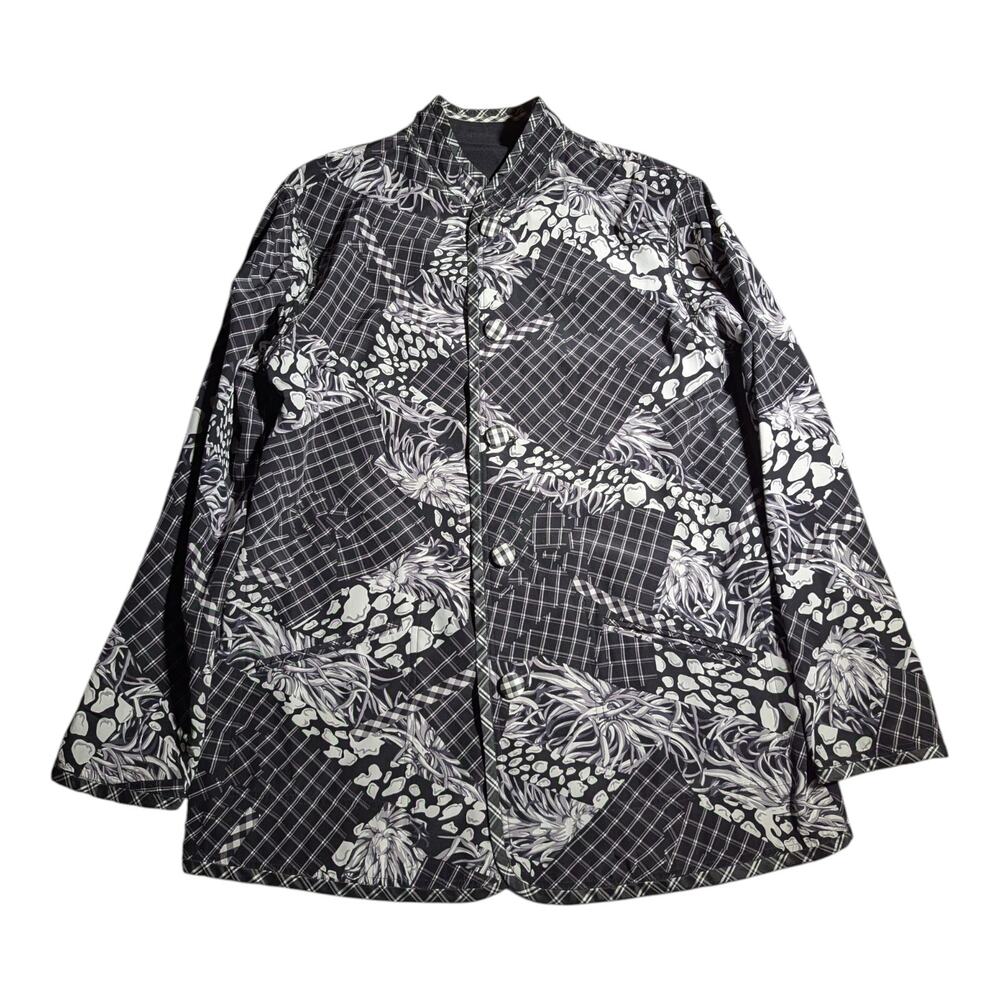 Vtg 1990s Koos of Course Black White Patchwork Linen Silk Blend Jacket Sz M